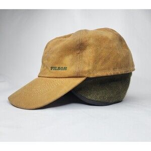 Vintage Filson Insulated Tin Cloth Cap USA Made Dark Tan Waxed Cotton Wool Lined